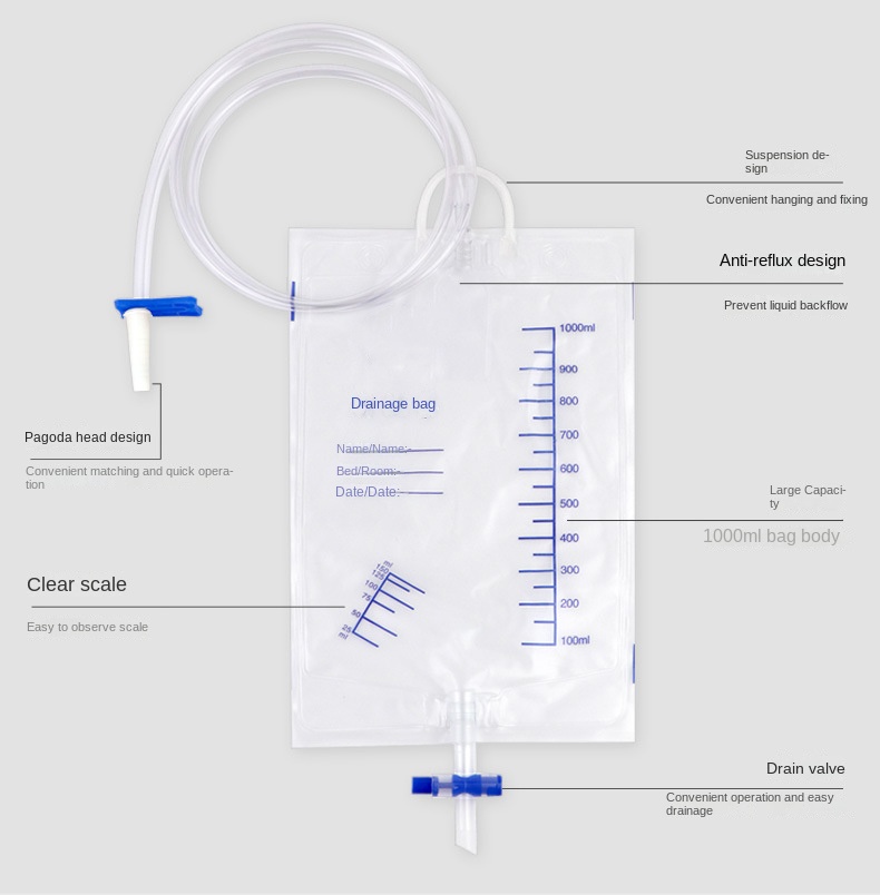 Medical disposable drainage bag urine collection bag anti-reflux 1000ml