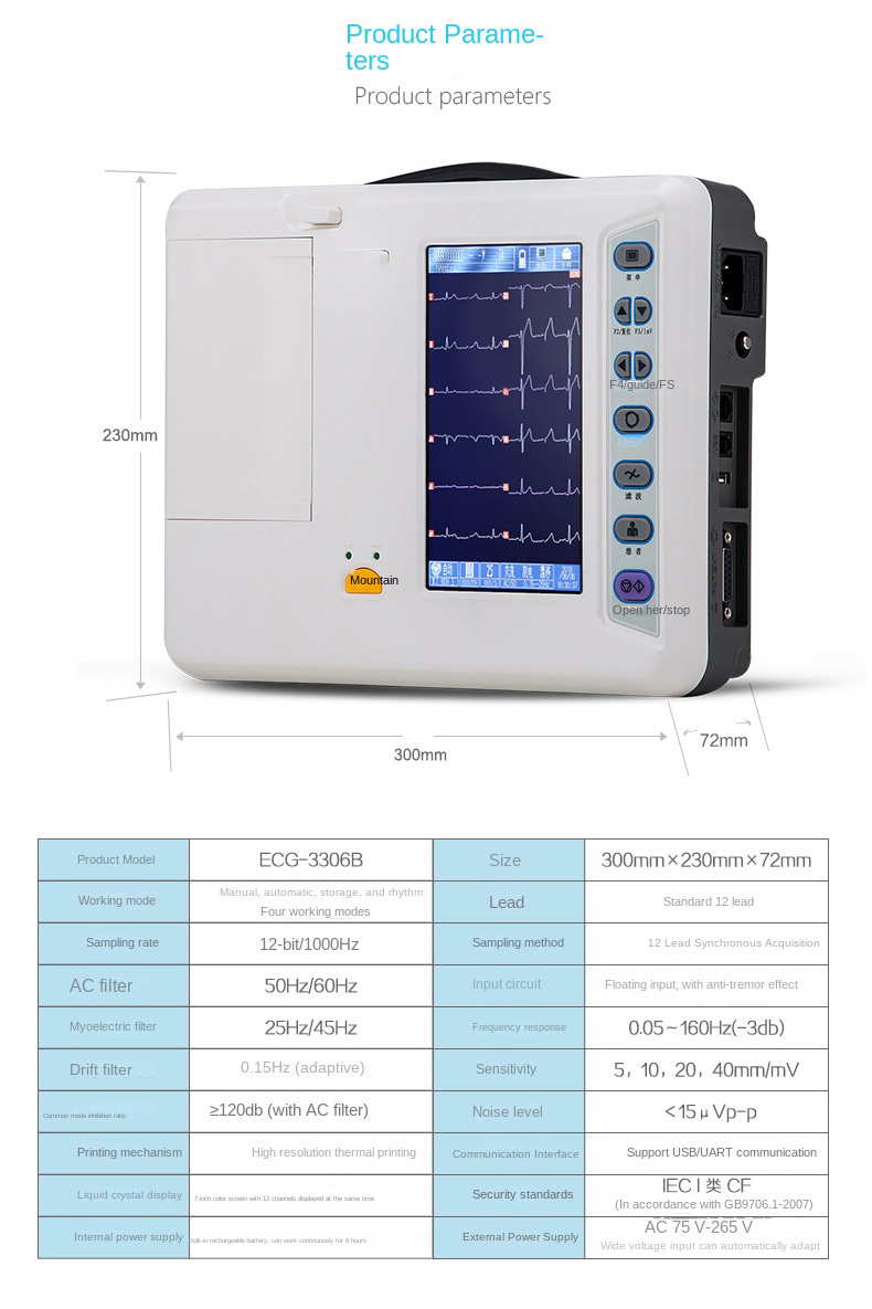 Six electrocardiogram machine twelve-lead automatic analysis diagnosis