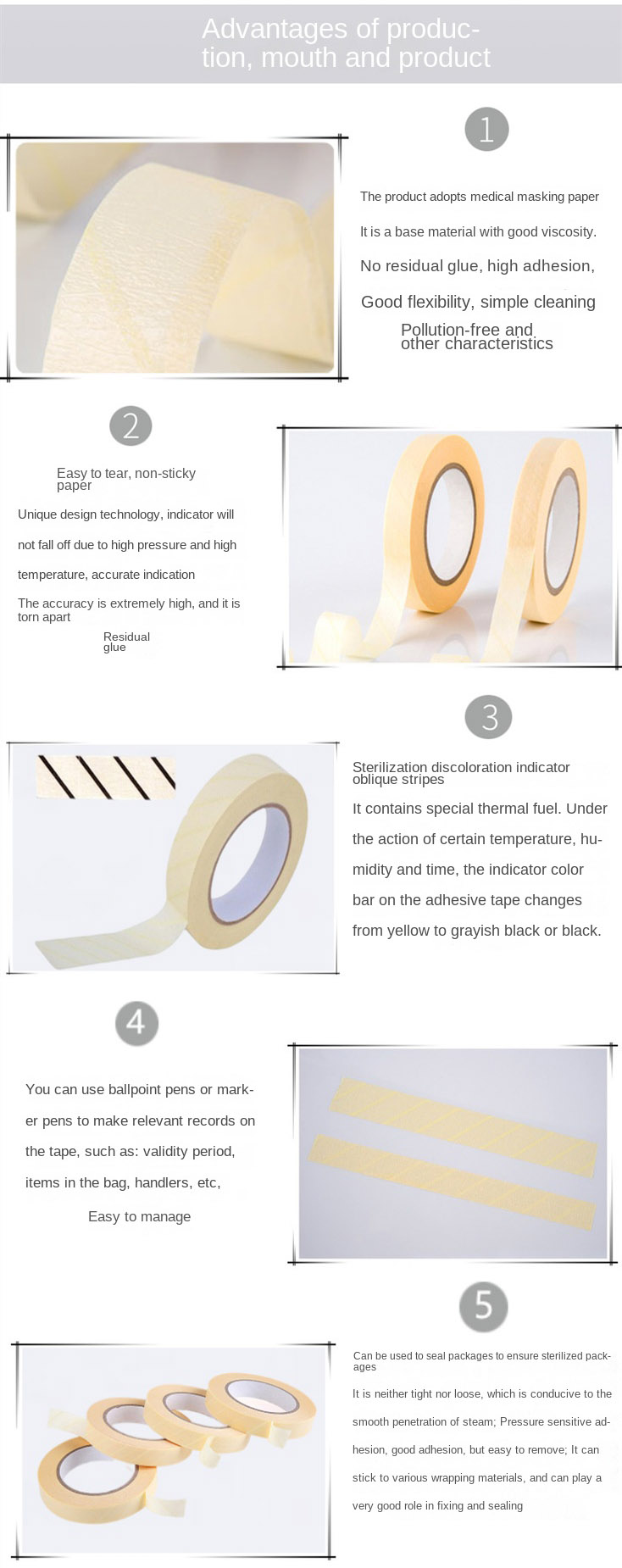 High temperature resistant medical steam sterilization indicator tape