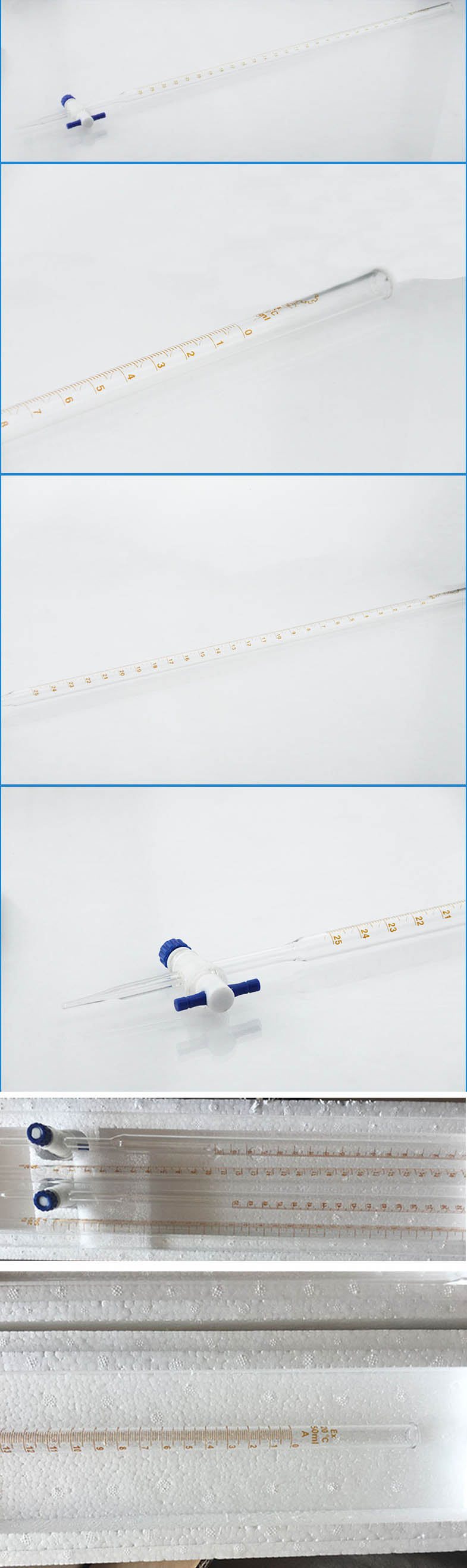 Acid burette PTFE piston glass burette laboratory titration