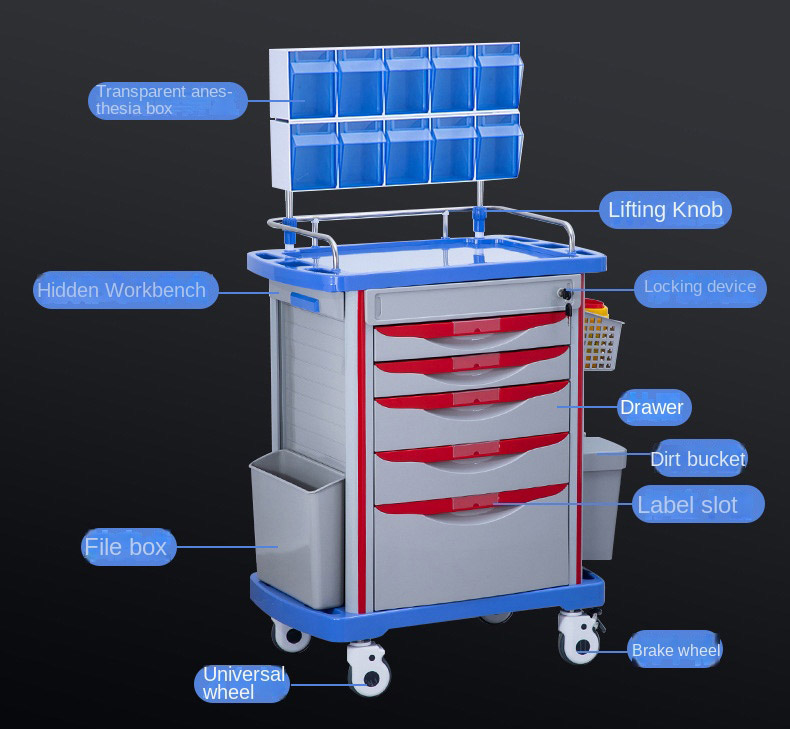 ABS Resuscitation Cart Multifunctional Medical Supplies Trolley Manufacturer