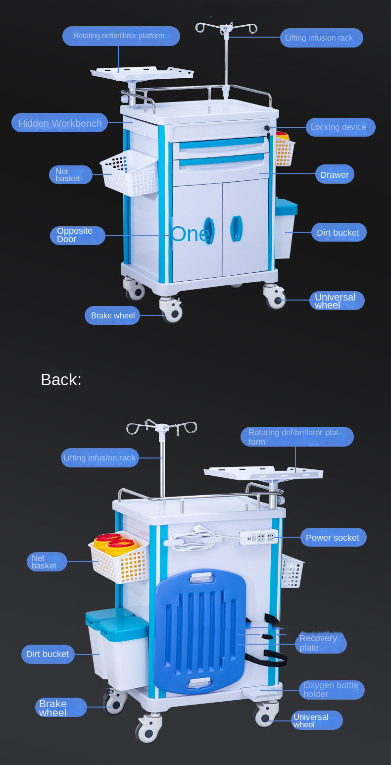 ABS Resuscitation Cart Multifunctional Medical Supplies Trolley Manufacturer