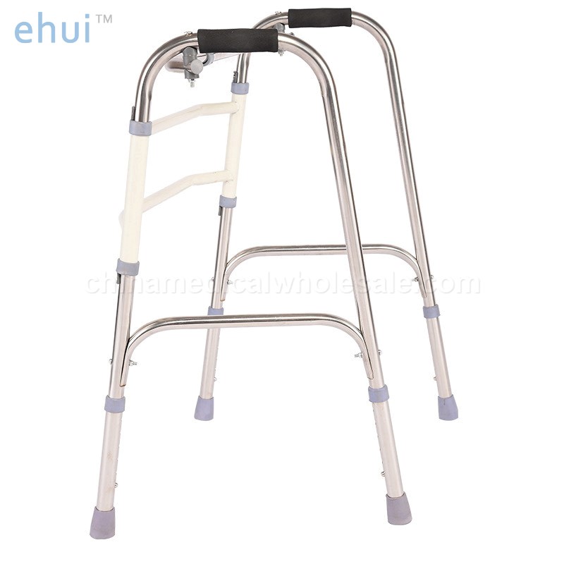 Stainless steel walking aid with straight folding belt and wheel seat