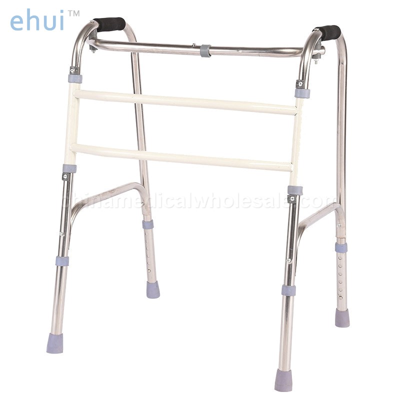 Stainless steel walking aid with straight folding belt and wheel seat