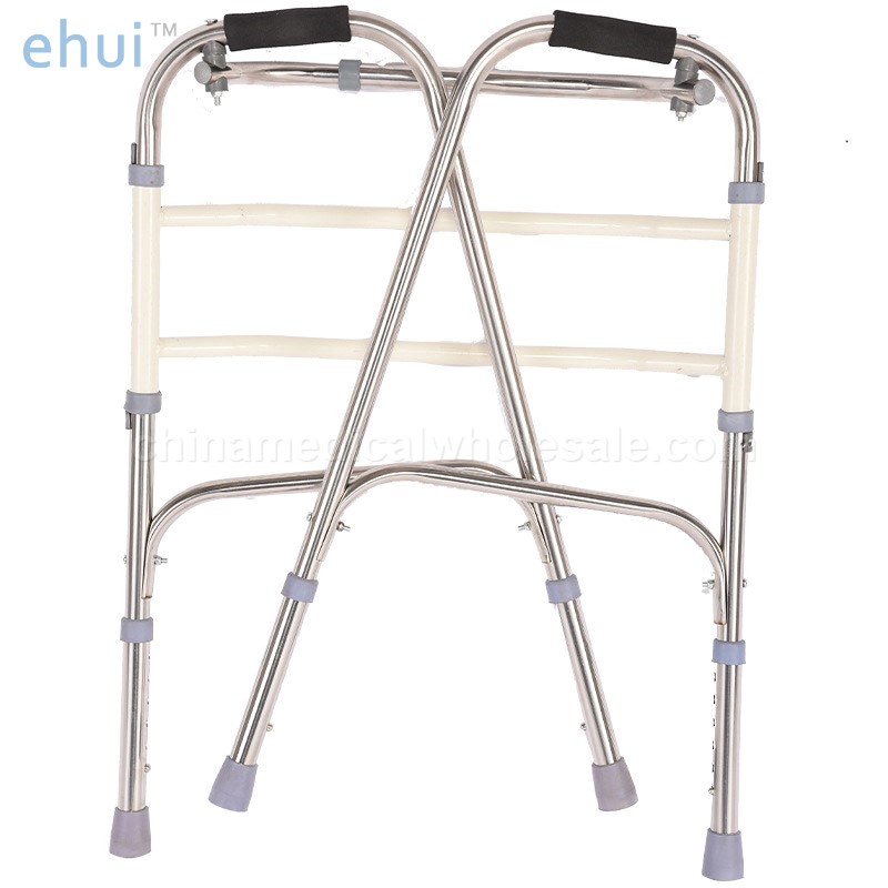 Stainless steel walking aid with straight folding belt and wheel seat