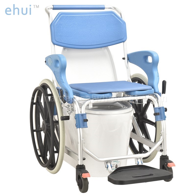 Reinforced wheeled armrest reversible indoor mobile hemiplegic toilet chair