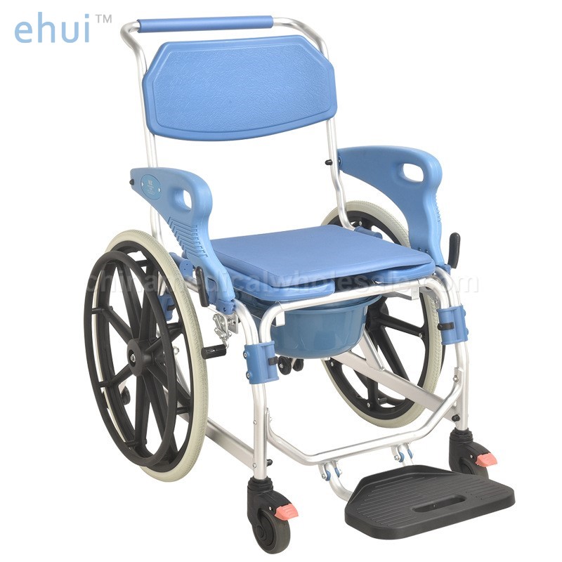 Reinforced wheeled armrest reversible indoor mobile hemiplegic toilet chair