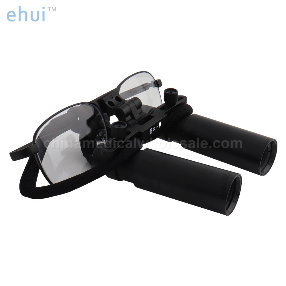 Oral binocular medical otorhinolaryngological examination with spectacle magnifying glass