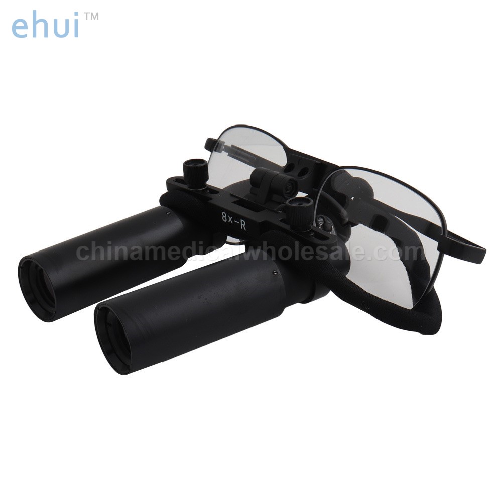 Oral binocular medical otorhinolaryngological examination with spectacle magnifying glass