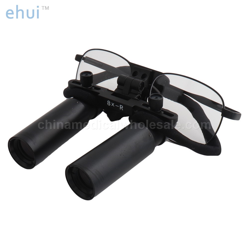 Oral binocular medical otorhinolaryngological examination with spectacle magnifying glass