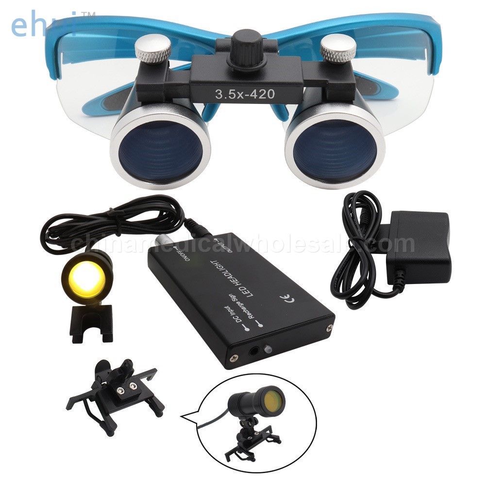 Headlamp with filter and metal box surgical magnifying glass