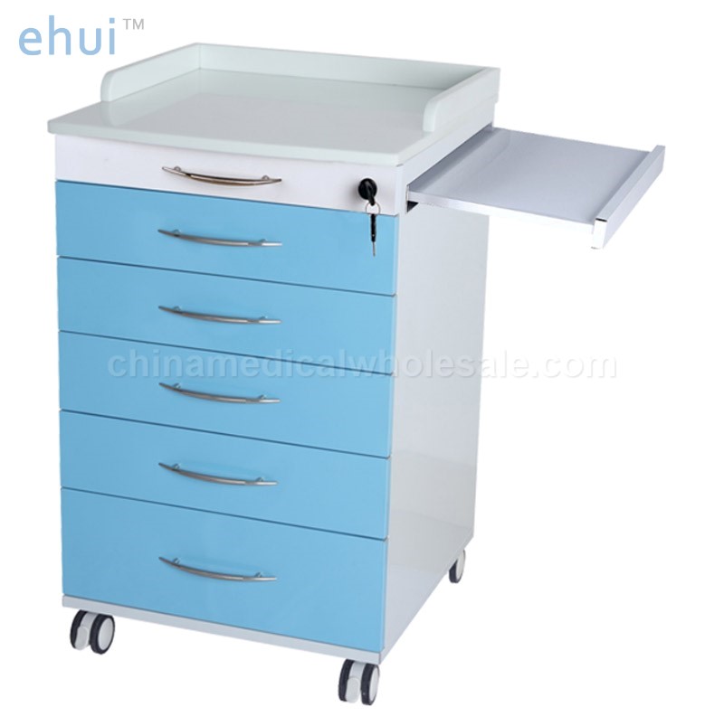 Dental mobile stainless steel cabinet with five drawers and side panels hospital home