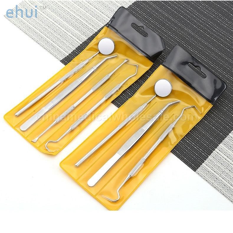 5 PCS Stainless Steel Oral Dental Care Kit In Leather Bag