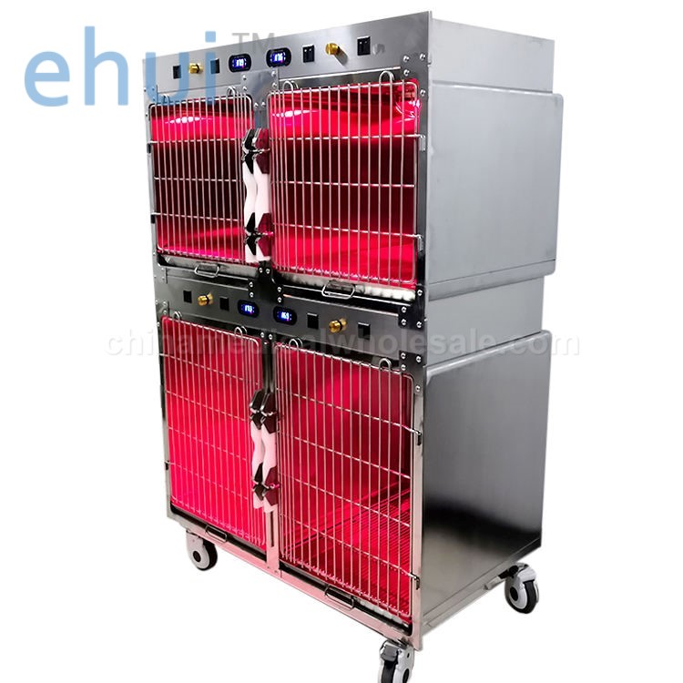 Veterinary clinics and hospitals use stainless steel cages with warm light