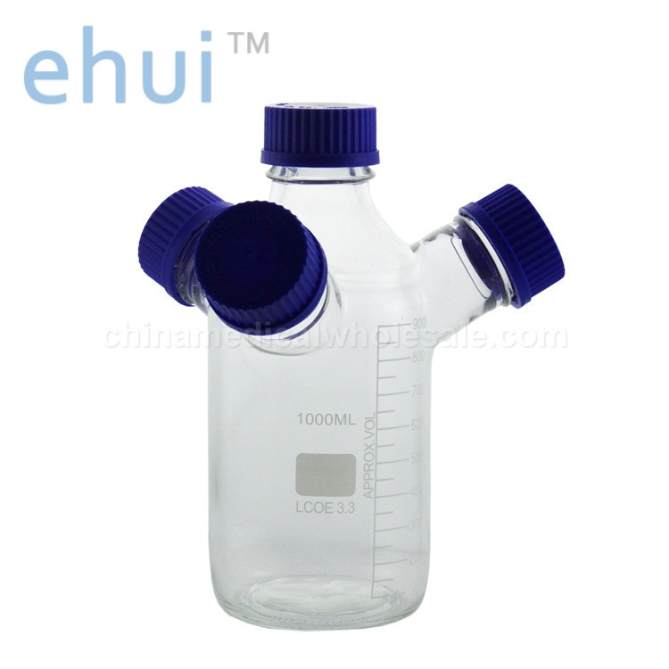 Screw-top mobile phase liquid bottle with blue cap scale glass bottle