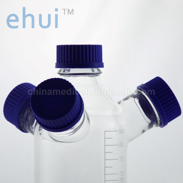 Screw-top mobile phase liquid bottle with blue cap scale glass bottle