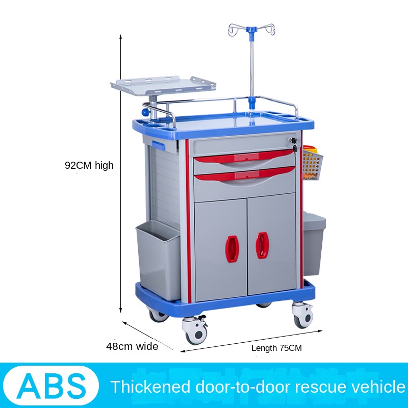 Supply ABS double door resuscitation trolley medical multi-function trolley manufacturer