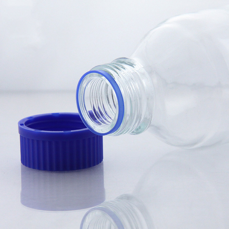 Blue cap screw top bottle with graduated glass screw top bottle 500ml