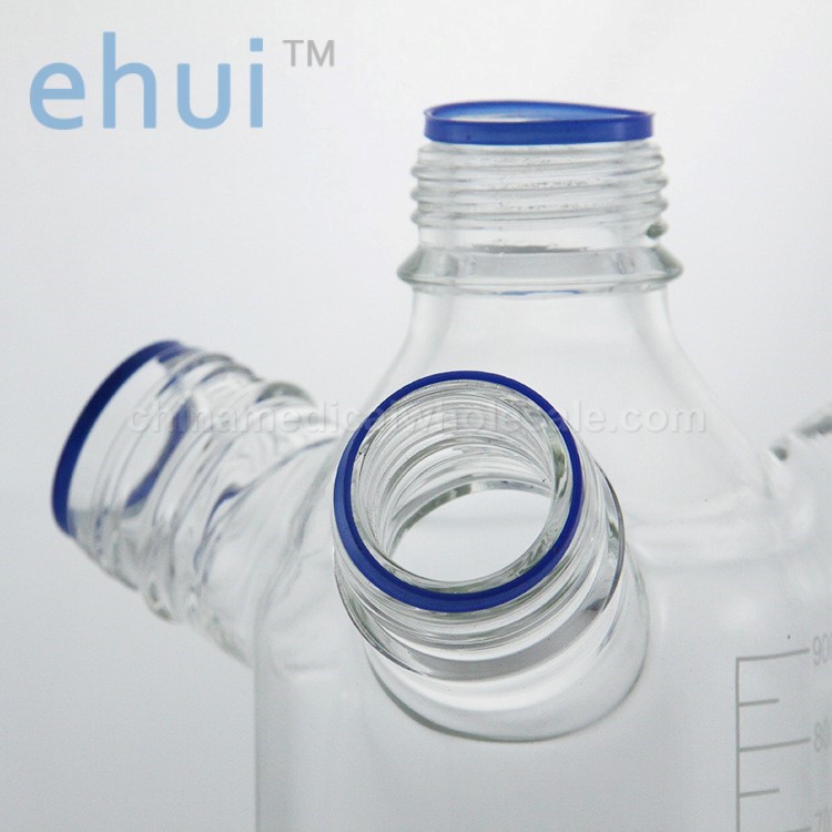 Screw-top mobile phase liquid bottle with blue cap scale glass bottle