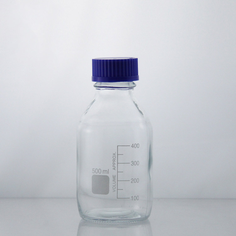 Blue cap screw top bottle with graduated glass screw top bottle 500ml