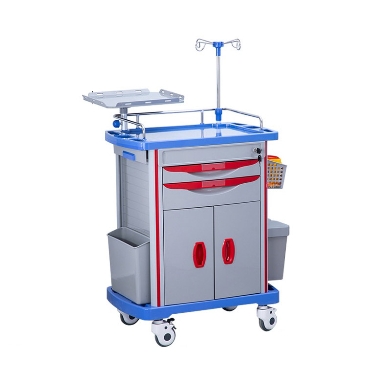 Supply ABS double door resuscitation trolley medical multi-function trolley manufacturer