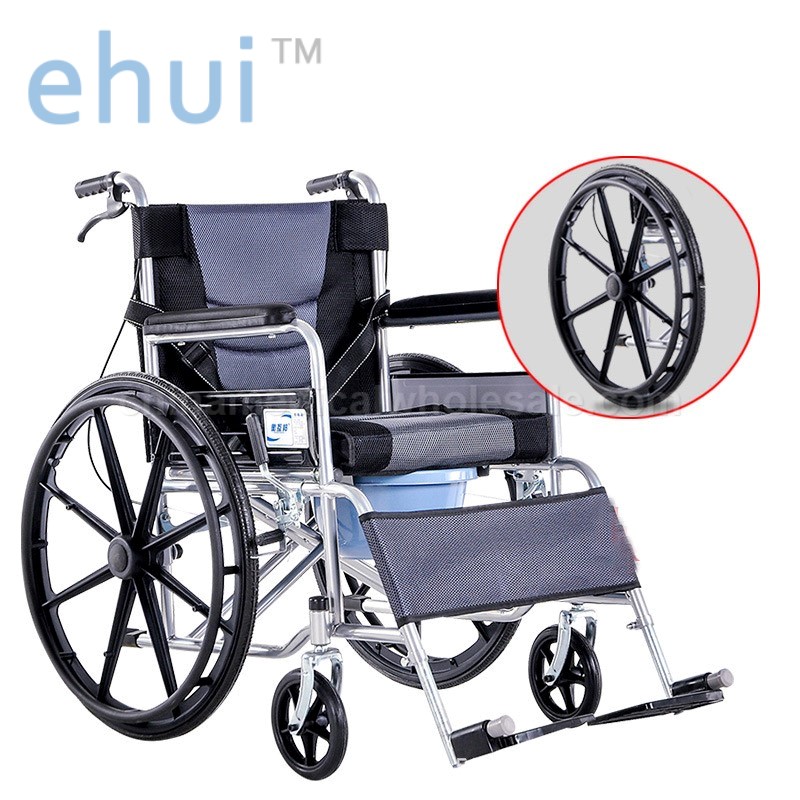 Folding lightweight wheelchair with commode elderly disabled cart