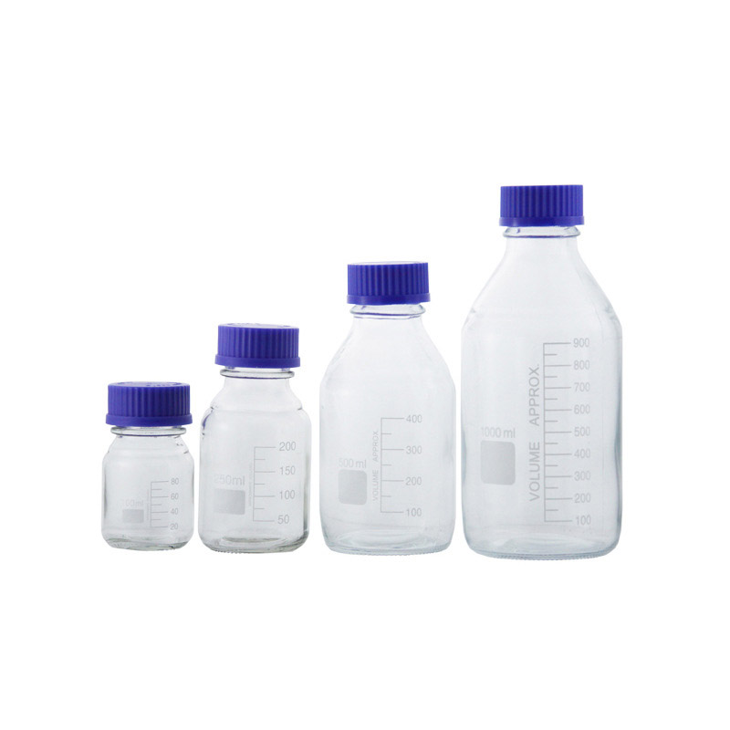 Blue cap screw top bottle with graduated glass screw top bottle 500ml