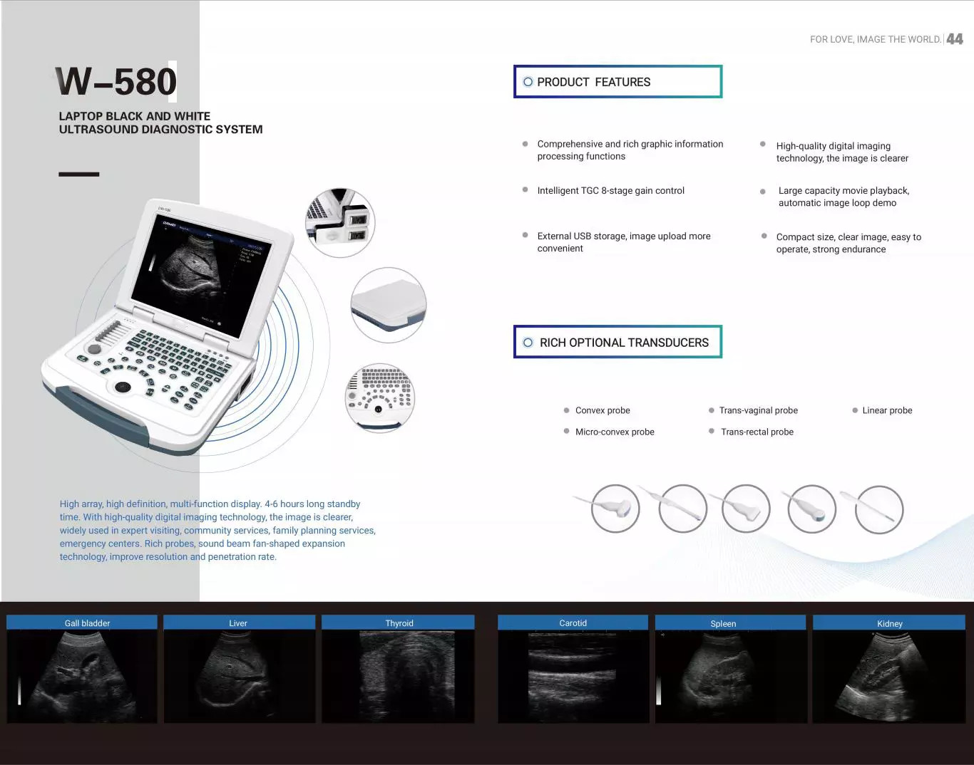 Portable laptop B/W ultrasound machine price full digital ultrasound scanner W580